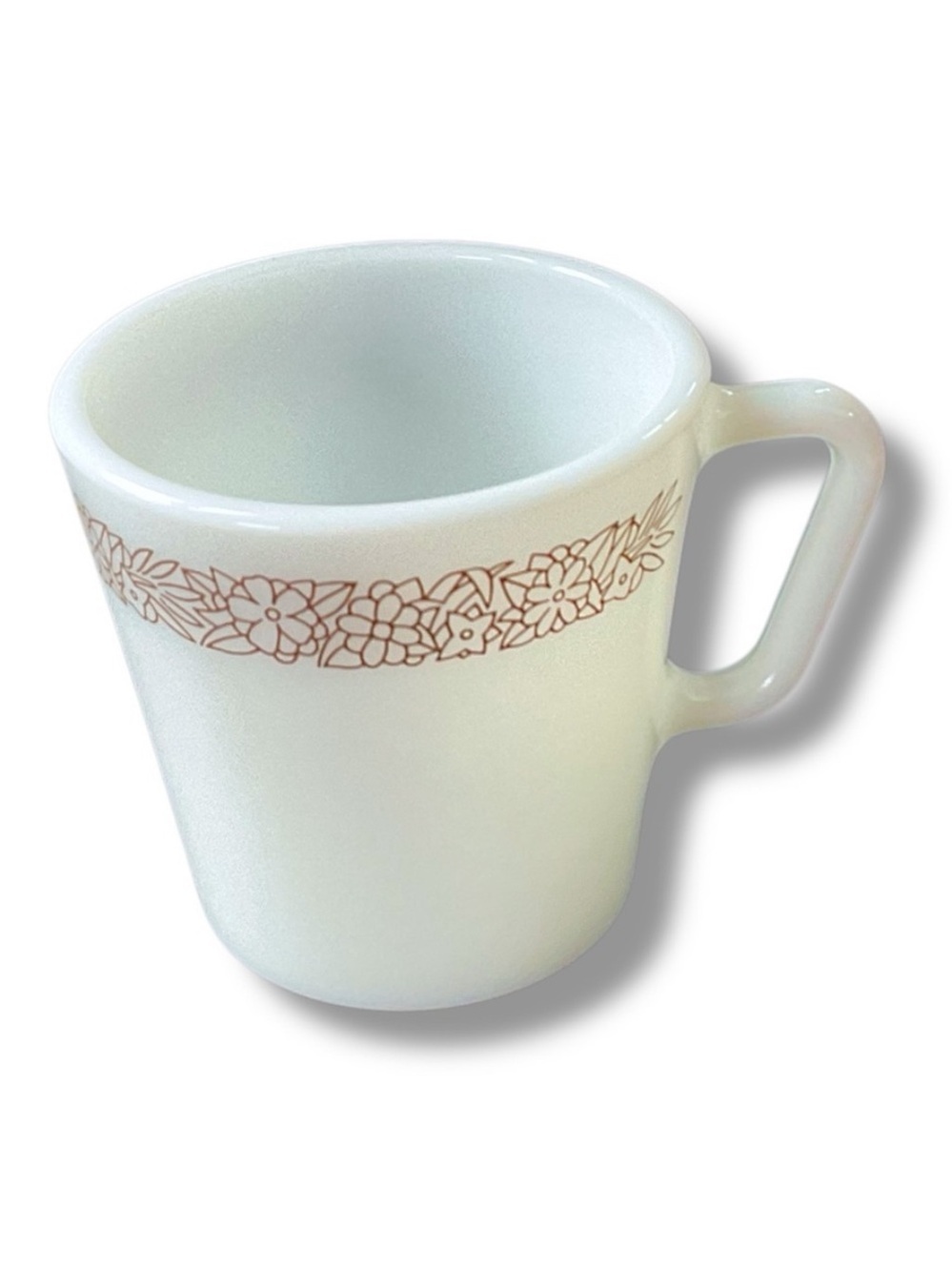 Vintage Pyrex Mug White Woodland Brown Floral Milk Glass Coffee Cup 70’s‎